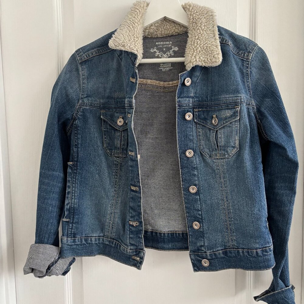 Sonoma Lifestyle Denim Jacket with Fuzzy Collar